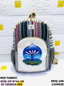 Himalayan Hemp Mix Fabric <b>Backpack</b> Striped Embroidered Casual Daily Use 29x8x41cm Handmade Zipper Closure - Product Image 1