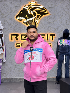 Sudadera con capucha rosa personalizada para hombre, con cremallera completa, diseño gráfico, estilo urbano, forro polar, informal, holgada, para invierno. - Product Image 1