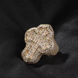<b>Gold</b> Plated Cross Moissanite <b>Cocktail</b> <b>Ring</b> Pave Setting Luxury Party Jewelry Unisex - Product Image 2