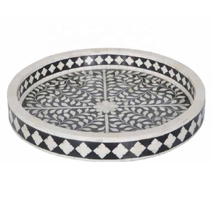 New Arrival Handcrafted Geometric Pattern Bone Inlay <b>Serving</b> <b>Tray</b> <b>Black</b> and White India Origin Multipurpose <b>Tray</b> Wholesale Price - Product Image 4