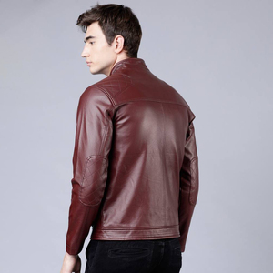 Latest Motorcycle Genuine <b>Leather</b> <b>Jacket</b> Stand Collar Zipper Closure Slim Fit Autumn Wear Latest Design OEM Service <b>Men's</b> <b>Jacket</b> - Product Image 2