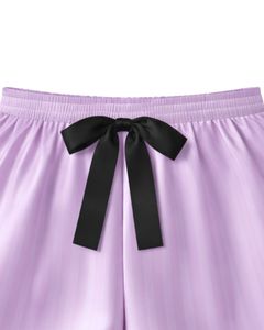 ชุดนอนผ้าซาตินสีม่วงแบบกำหนดเองสำหรับผู้หญิง ชุดนอนผ้าไหมสายเดี่ยวและกางเกงขาสั้น ชุดนอนนุ่มหรูหราสำหรับฤดูร้อน - Product Image 5