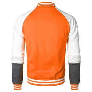 Blouson universitaire pour homme, coupe droite, col rabattu, avec empiècements orange et blanc, devant en laine, à enfiler - Product Image 2