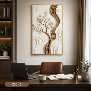 C55-3 Art mural minimaliste en relief 3D avec fleurs, impression sur toile MDF avec cadre, décoration intérieure - Product Image 5