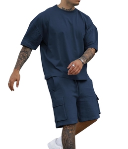 Ensemble T-shirt et short en maille respirant pour homme, été, décontracté, séchage rapide, logo personnalisé, haute qualité, 100% coton, personnalisable - Product Image 1