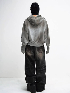 Oversized <b>Gothic</b> Vintage Hoodie Full Face Cover Sun Fade Sulphur Acid Washed Fleece Custom Print Casual Knitted Mask <b>Jacket</b> - Product Image 2