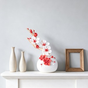 Vase de table en porcelaine de style fantastique, émaillé et peint, de 8 à 16 pouces, avec motif de fleurs de cerisier rouges et blanches - Product Image 2