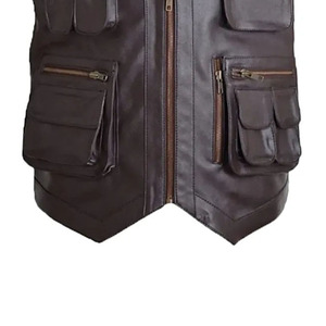 Hot Selling <b>Men's</b> Genuine <b>Leather</b> V-Neck Zipper Front Multiple Pockets <b>leather</b> <b>waistcoat</b> Regular Fit Autumn Style - Product Image 3