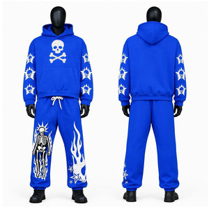 Chándal con Capucha Azul de Algodón para Hombre, Estampado de Calavera, Estilo Urbano, Informal, para Otoño, Transpirable, de Peso Medio - Product Image 1