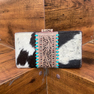 Offre Spéciale usiné à la main dames RFID bloquant Long portefeuille à la mode en cuir véritable pochette Western peau de vache voyage usage quotidien portefeuille - Product Image 5