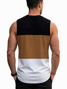Débardeur sans manches respirant pour homme Oneten, avec broderie sur le devant, blocs de couleur, col rond, tricoté, style sportif et athlétique - Product Image 3