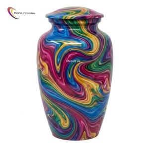 Premium Colourful Swirl Marble Design Metal Cremation Urn Durable Decorative Funeral Memorial <b>Jars</b> for Keepsake Adult Ashes Urns - Product Image 5