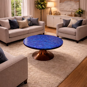 Mesa de Centro Redonda de Lapislázuli, Mesa de Piedra Preciosa Azul Hecha a Mano, Mueble de Piedra de Lujo, Mesa Auxiliar Moderna, Decoración Artesanal para el Hogar - Product Image 1