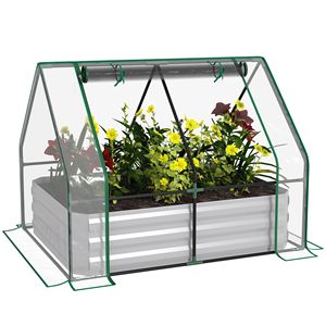 Bac de jardin surélevé avec fenêtre enroulable et couvercle en plastique transparent, jardinière en acier, serre - pour l'entretien des plantes en extérieur - Product Image 1