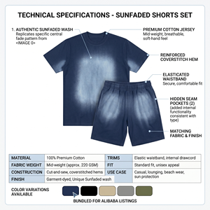 Men's Premium <b>Knitted</b> Cotton Breathable Sunfaded Shorts <b>Set</b> | Oversized Streetwear 2-Piece Tracksuit | Vintage Washed Casual - Product Image 4