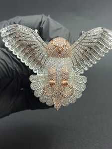 Pendentif en forme de hibou en moissanite, charme hip-hop pour les amoureux des animaux, pour bijoux fins en argent 925, pendentifs et breloques - Product Image 5