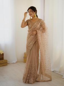 Indian Traditional Ethnic Partywear Saree with Sequins Work <b>for</b> Wedding Occasion and Festive Function <b>for</b> Women Fancy Outfit - Product Image 4