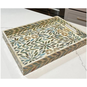Bandeja de servir rectangular con incrustaciones de nácar, mosaico de conchas MOP, bandeja decorativa para mesa de café, para decoración del hogar y hoteles. - Product Image 2