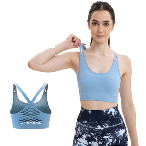 เสื้อชั้นในกีฬาแบบแห้งเร็วพรีเมียม ดีไซน์แบบ Racerback สำหรับวิ่งและออกกำลังกาย ระบายอากาศได้ดี ตกแต่งด้วยผ้าตาข่าย ชุดชั้นในฟิตเนสแบบสั่งทำ - Product Image 3