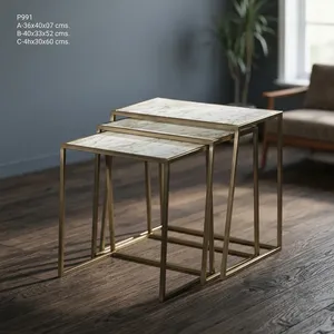 Modern Iron Marble <b>Nesting</b> <b>Tables</b> <b>Set</b> Of Three Gold Metal Frames Stackable Accent <b>Tables</b> Living Room Furniture - Product Image 4