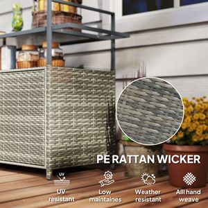 Tavolo da Bar a 2 Livelli in Rattan PE per Esterni con Piano in Vetro, Carrello di Servizio Pieghevole Grigio Misto per Patio, Giardino e Sala da Pranzo - Product Image 5