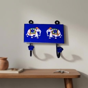 Beads Art Vintage Rustic Blue Elephant Tile Cast Iron Ceramic Eco-Friendly Adjustable Multifunction Wall Mounted <b>Hooks</b> <b>Rails</b> - Product Image 3