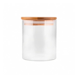 Pot en verre borosilicate écologique avec couvercle en bambou, hermétique, pour le stockage des aliments, idéal pour la cuisine à domicile (vente en gros) - Product Image 1