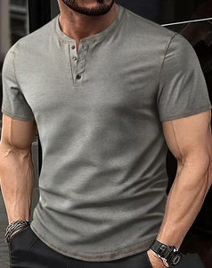 Men's Regular Fit Short Sleeve Solid Gray Knitted O-Neck Casual T-Shirt Regular Length Plain Dyed Breathable Jersey 180g - Product Image 1