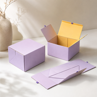 Boîte cadeau carrée pliable pré-pliée en carton vierge imprimable, couleur lilas, directement de l'usine