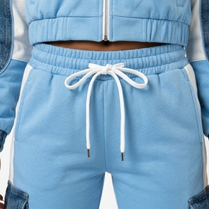 Conjunto de Dos Piezas de Ropa Urbana para Mujer, Chaqueta Oversize con Paneles de Mezclilla y Pantalones Casuales de Corte Holgado - Product Image 6
