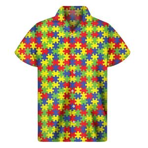 Puzzle Digital Print 100% Polyester Quick Dry Casual <b>Shirt</b> Men Women Summer Hawaiian <b>Shirts</b> Tops Street Lapel Blouse <b>Button</b> <b>Half</b> - Product Image 3