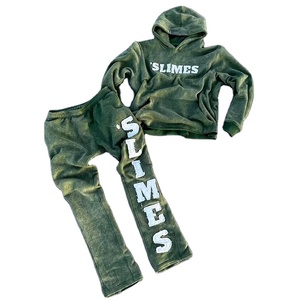 Conjunto Deportivo Personalizado para Hombre, Sudadera con Capucha y Pantalones Anchos de Felpa Francesa, Lavado Ácido, Bordado Desgastado, Parches Personalizados - Product Image 1