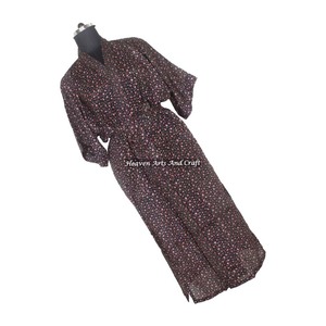 KL015 Robe de nuit kimono vintage en soie mélangée pour femme, manches longues, fermeture à cordon, séchage rapide, hiver automne - Product Image 1