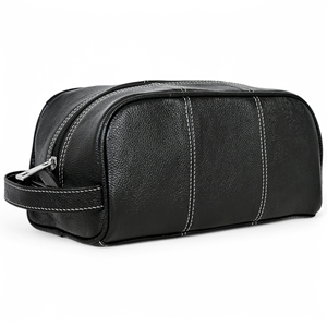 Sac de voyage en cuir véritable noir grainé, grande capacité, avec logo personnalisé, fermeture éclair, poignée souple, résistant à l'eau, unisexe - Product Image 1