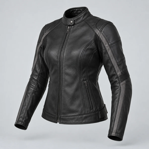 Chaqueta de Motocicleta de Cuero Negra para Mujer, Resistente al Viento, con Protección UV y Transpirable, Cierre Completo y Cuello Alto - Product Image 2