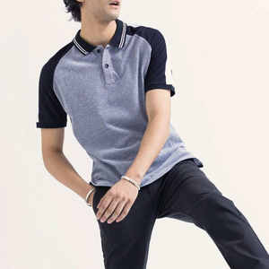 Polo homme gris chiné et bleu marine à manches raglan 2026 – Coupe ajustée décontractée élégante à manches courtes avec col rayé et bordure contrastante – Vêtement de sport - Product Image 3