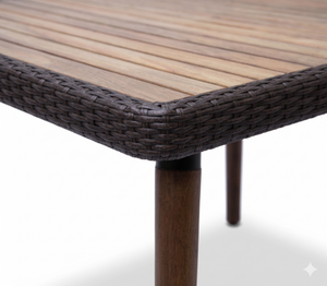 Mesa de centro cuadrada moderna de mimbre y ratán con superficie de madera de teca, impermeable, para exteriores, para patio, jardín, cafetería, hotel - Product Image 4