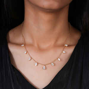 Colgante de Diamante Cultivado en Laboratorio con Corte Marquesa Ovalado y Pera, Plata de Ley S925, Chapado en Oro Amarillo, Lujo, 9 Piezas, Claridad EF - Product Image 4