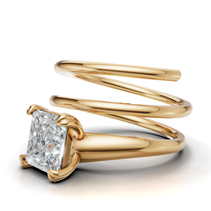 Bague en spirale avec diamant princesse cultivé en laboratoire certifié IGI, or 18 carats, bague de fiançailles solitaire moderne - Product Image 2