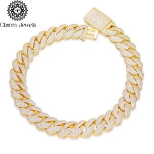 สร้อยคอคิวบันผู้ชาย Charm_Jewells เงินแท้ 925 ประดับเพชรโมอิสซาไนต์แบบไมโครเพฟ ชุบทอง 14K รับรองโดย IGI สไตล์ฮิปฮอป เหมาะสำหรับงานปาร์ตี้ - Product Image 2