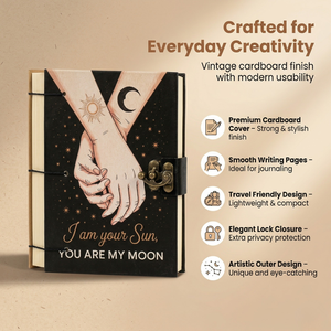 <b>A5</b> Romantic Lock Diary Notebook Handmade Paper Journal Sun Moon Design | Vintage Cardboard Writing Gift Bulk Supplier OEM Set - Product Image 2