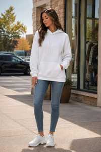 <b>Women's</b> Regular Fit Solid Breathable Casual Long Sleeve Hip Length Cotton <b>Fleece</b> Pullover Hooded Zipper Closure Anti-Pilling - Product Image 6