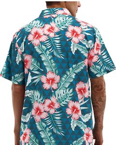 Chemise noire unisexe à col en V, style vintage, coupe ample, motif floral, facile à porter, pour hommes et garçons, 100 % coton. - Product Image 3