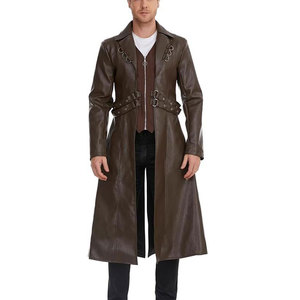 Fashion <b>Gothic</b> Coat Brown Long Punk <b>Jacket</b> Men's Faux Leather Motorcycle Coat Factory Wholesale 2026 - Product Image 1