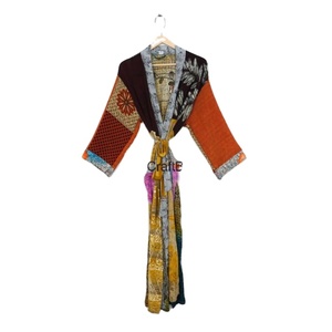 Kimono de seda Floral Vintage cómodo para mujer, vestido de maternidad Sexy de longitud completa, Sari reciclado, Maxi, ropa de baño, Frente - Product Image 2