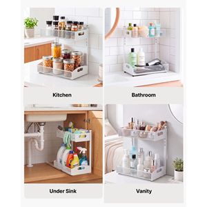 <b>Under</b> <b>Sink</b> Organizer 2 Pack 2 Tier Pull Out Cabinet Shelf with 4 Level Height Adjustment Metal Slide Kitchen <b>Storage</b> - Product Image 6