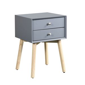 Comodino Moderno Stile Mid-Century con 2 Cassetti e Gambe in Legno di Gomma Grigio per Camera da Letto e Soggiorno - Product Image 2
