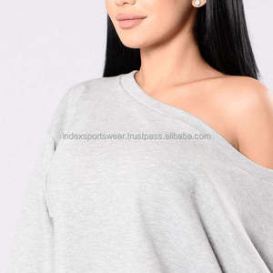Sudadera Oversize Gris para Mujer, de Hombros Descubiertos, Manga Larga, Color Sólido, Tejido de Algodón, para Otoño - Product Image 2