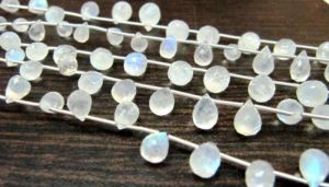 Genuine White <b>Rainbow</b> Moonstone Faceted <b>Drop</b> Shape Blue Flashy Moonstone Beads Size 6x8mm to 8x10mm Strand 8 inch long - Product Image 1