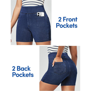 Shorts de Mezclilla de Cintura Alta para Mujer, al por Mayor, OEM, ODM, Color Sólido, Transpirables, Casuales, de Verano, con Bolsillos, Corte Recto - Product Image 4
